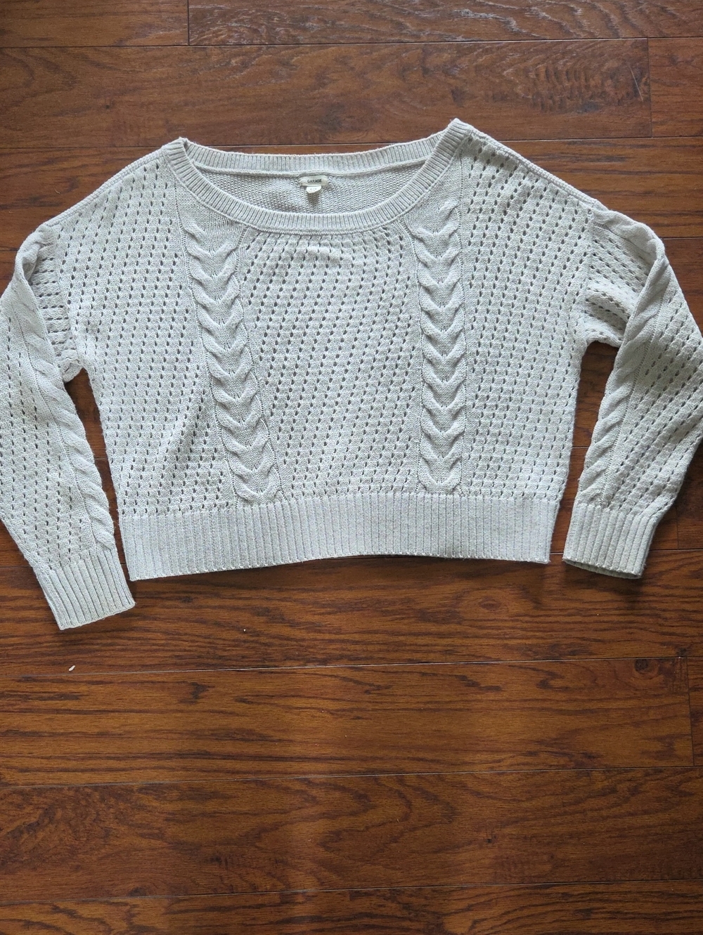 Garage Cable Knit Wide Crew Neck Sweater Size M Light Grey
